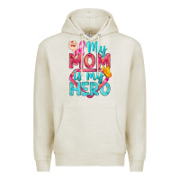 Oatmeal Heather My Mom Is My Hero Breast Cancer Premium Hoodie - BundleAndBundleShop