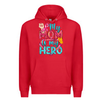 Red My Mom Is My Hero Breast Cancer Premium Hoodie - BundleAndBundleShop