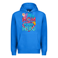 True Royal My Mom Is My Hero Breast Cancer Premium Hoodie - BundleAndBundleShop