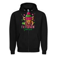 Black i'm freakin freezin pink christmas long haired cow Zipper Hoodie - Jasminsmagicworld