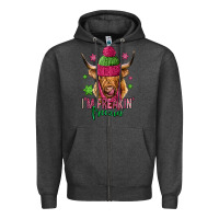 Charcoal Heather i'm freakin freezin pink christmas long haired cow Zipper Hoodie - Jasminsmagicworld