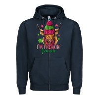 Navy i'm freakin freezin pink christmas long haired cow Zipper Hoodie - Jasminsmagicworld