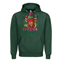 Sports Green i'm freakin freezin pink christmas long haired cow Zipper Hoodie - Jasminsmagicworld