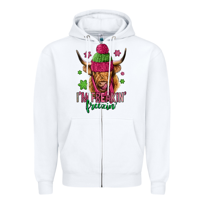 I'm Freakin Freezin Pink Christmas Long Haired Cow Zipper Hoodie by Jasminsmagicworld | Teevron