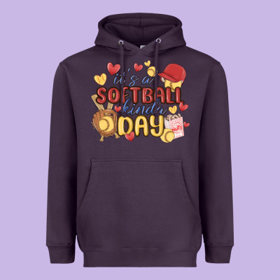 It's A Softball Kinda Day Heavyweight Hoodie Designed By Maliassmallbusiness