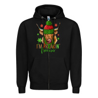 Black i'm freakin freezin christmas long haired cow Zipper Hoodie - Jasminsmagicworld