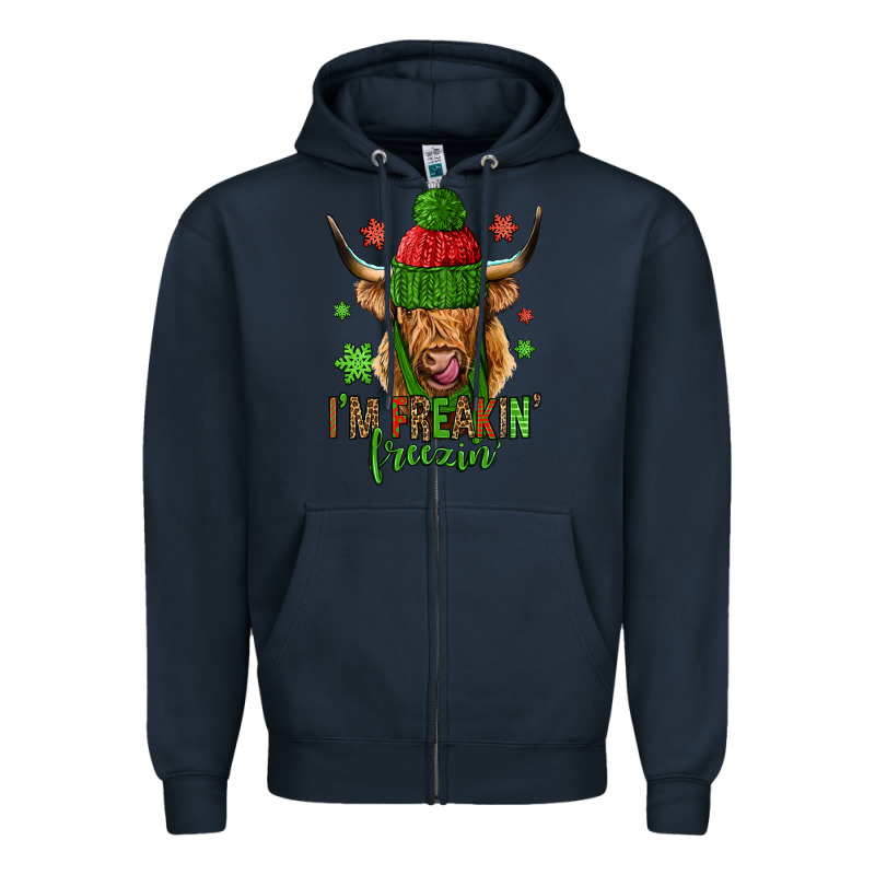 I'm Freakin Freezin Christmas Long Haired Cow Zipper Hoodie by Jasminsmagicworld | Teevron