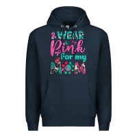 Navy I Wear Pink For My Mom Premium Hoodie - BundleAndBundleShop