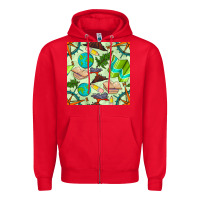 Red geography class seamless pattern Zipper Hoodie - BundleAndBundleShop