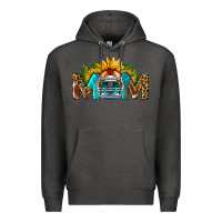 Charcoal Heather Football Mom Sunflower Leopard Premium Hoodie - BundleAndBundleShop