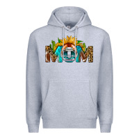 Heather Grey Football Mom Sunflower Leopard Premium Hoodie - BundleAndBundleShop