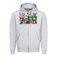 Heather Grey christmas stitch coffee Zipper Hoodie - Jasminsmagicworld