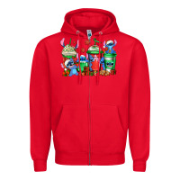 Red christmas stitch coffee Zipper Hoodie - Jasminsmagicworld