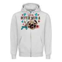 Dove Grey life is better with a pug Zipper Hoodie - Jasminsmagicworld