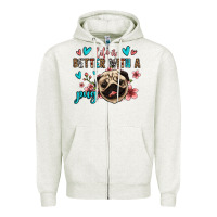 Oatmeal Heather life is better with a pug Zipper Hoodie - Jasminsmagicworld