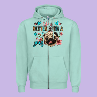 Life Is Better With A Pug Zipper Hoodie Designed By Jasminsmagicworld