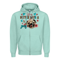 Seafoam life is better with a pug Zipper Hoodie - Jasminsmagicworld