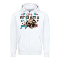 White life is better with a pug Zipper Hoodie - Jasminsmagicworld