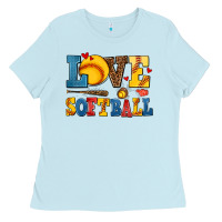 Baby Blue love softball Ladies Tee - AdoDesignShop