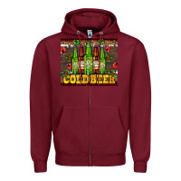 Burgundy cold beer with beer bottles Zipper Hoodie - AdoDesignShop