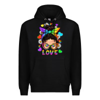 Black LGBTQ+ Messy Bun Mum Love With Hearts Premium Hoodie - BundleAndBundleShop