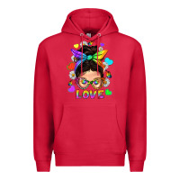 Cardinal LGBTQ+ Messy Bun Mum Love With Hearts Premium Hoodie - BundleAndBundleShop