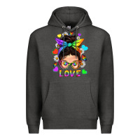 Charcoal Heather LGBTQ+ Messy Bun Mum Love With Hearts Premium Hoodie - BundleAndBundleShop