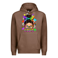 Chestnut LGBTQ+ Messy Bun Mum Love With Hearts Premium Hoodie - BundleAndBundleShop