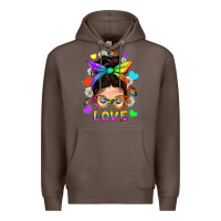 Coffee LGBTQ+ Messy Bun Mum Love With Hearts Premium Hoodie - BundleAndBundleShop
