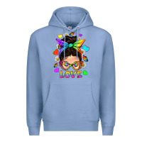 Colony Blue LGBTQ+ Messy Bun Mum Love With Hearts Premium Hoodie - BundleAndBundleShop