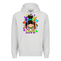 Dove Grey LGBTQ+ Messy Bun Mum Love With Hearts Premium Hoodie - BundleAndBundleShop