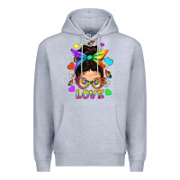 Heather Grey LGBTQ+ Messy Bun Mum Love With Hearts Premium Hoodie - BundleAndBundleShop