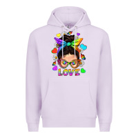 Lilac LGBTQ+ Messy Bun Mum Love With Hearts Premium Hoodie - BundleAndBundleShop