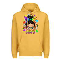 Mustard LGBTQ+ Messy Bun Mum Love With Hearts Premium Hoodie - BundleAndBundleShop