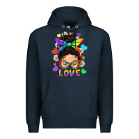 Navy LGBTQ+ Messy Bun Mum Love With Hearts Premium Hoodie - BundleAndBundleShop