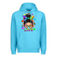 Ocean Blue LGBTQ+ Messy Bun Mum Love With Hearts Premium Hoodie - BundleAndBundleShop