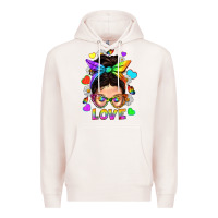 Pale Pink LGBTQ+ Messy Bun Mum Love With Hearts Premium Hoodie - BundleAndBundleShop