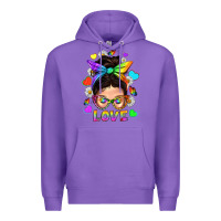 Purple LGBTQ+ Messy Bun Mum Love With Hearts Premium Hoodie - BundleAndBundleShop