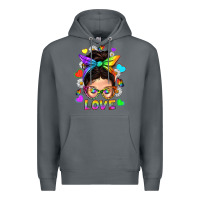 Rock LGBTQ+ Messy Bun Mum Love With Hearts Premium Hoodie - BundleAndBundleShop