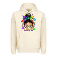 Sandshell LGBTQ+ Messy Bun Mum Love With Hearts Premium Hoodie - BundleAndBundleShop