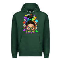Sports Green LGBTQ+ Messy Bun Mum Love With Hearts Premium Hoodie - BundleAndBundleShop