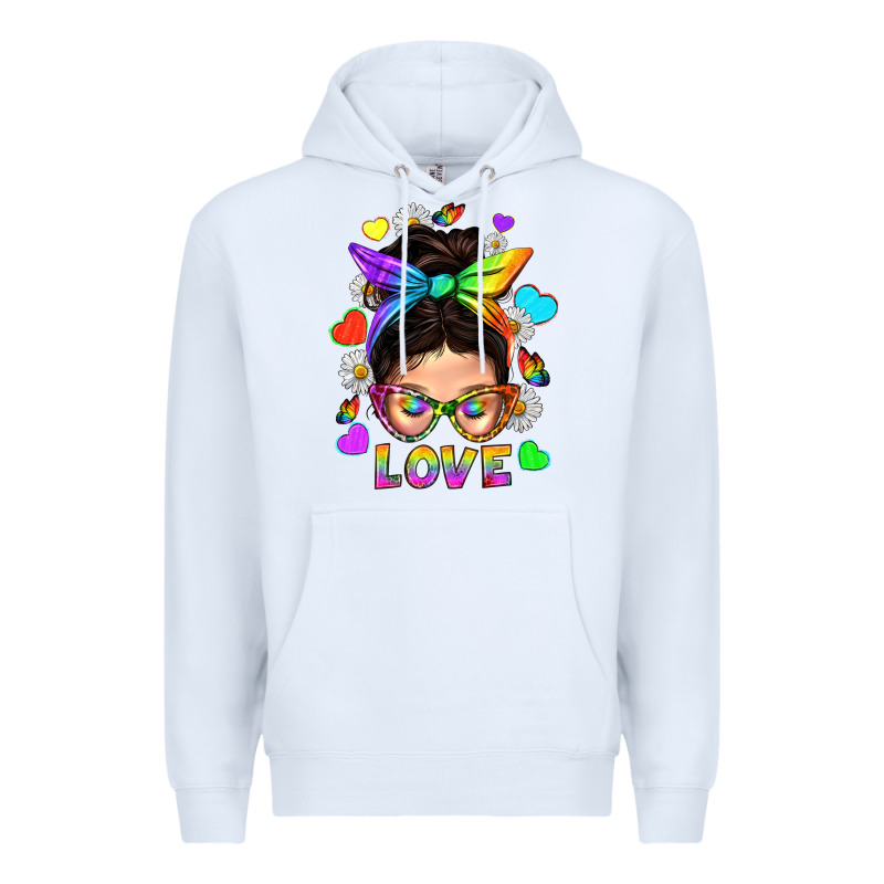 Lgbtq+ Messy Bun Mum Love With Hearts Premium Hoodie by BundleAndBundleShop | Teevron