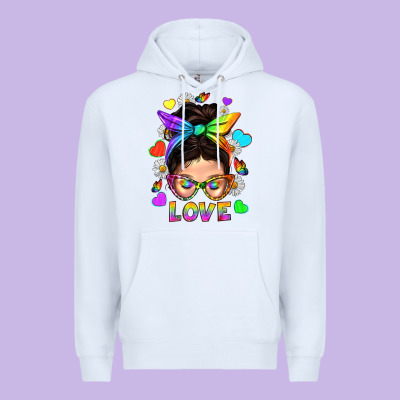 Lgbtq+ Messy Bun Mum Love With Hearts Premium Hoodie Designed By Bundleandbundleshop