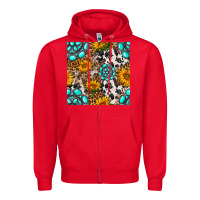 Red western gemstone and sunflower seamless pattern Zipper Hoodie - BundleAndBundleShop
