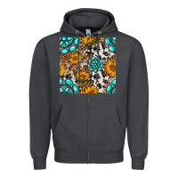 Smoke western gemstone and sunflower seamless pattern Zipper Hoodie - BundleAndBundleShop