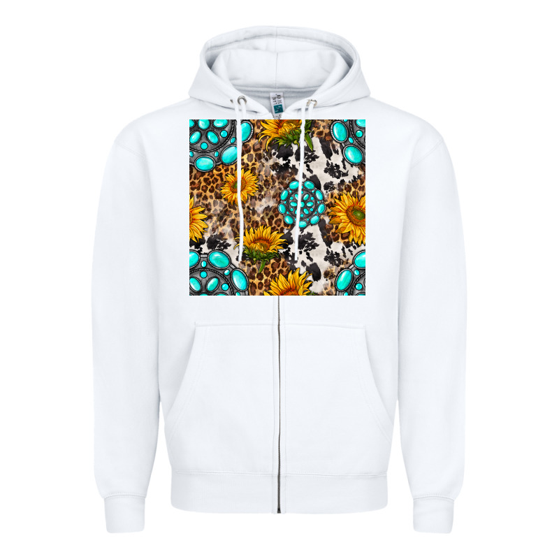 Western Gemstone And Sunflower Seamless Pattern Zipper Hoodie by BundleAndBundleShop | Teevron
