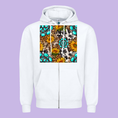 Western Gemstone And Sunflower Seamless Pattern Zipper Hoodie Designed By Bundleandbundleshop