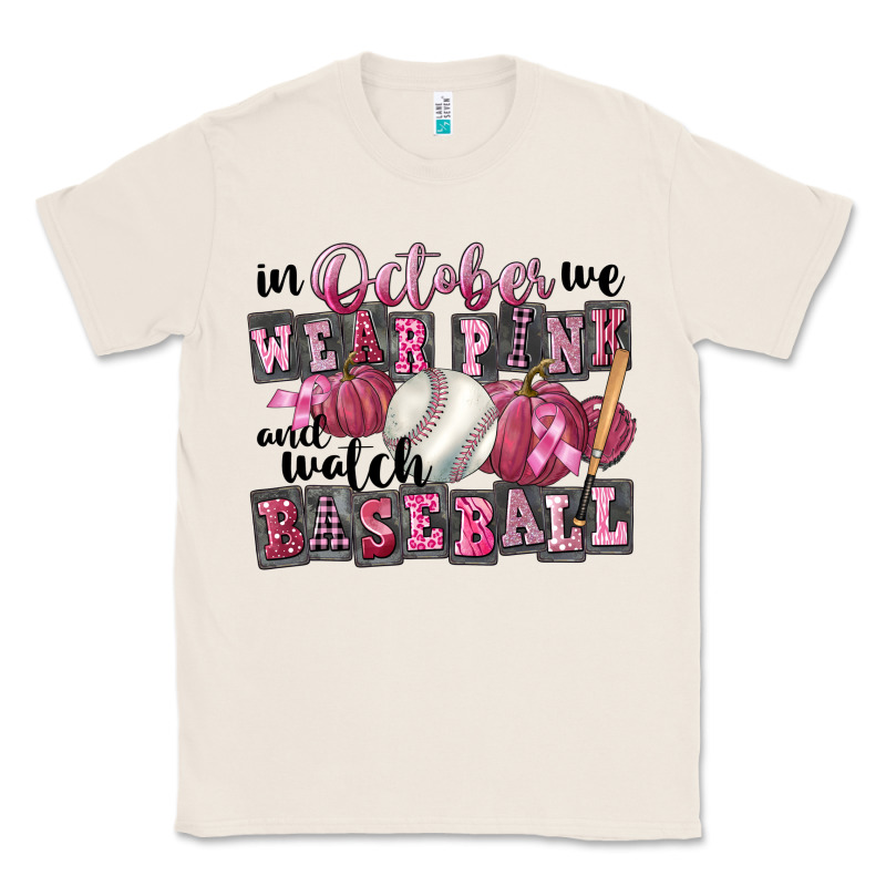 In October We Wear Pink And Watch  Baseball Classic Tee by FaDigitalArtStudio | Teevron