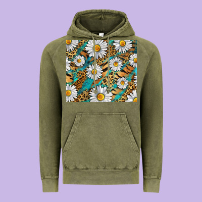 Vintage Hoodie Leopard And Tiger Daisy
