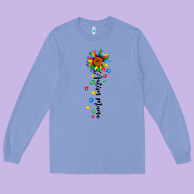 Autism Mama Sunflower Black Long Sleeve Tee Designed By Jahusdesignshop